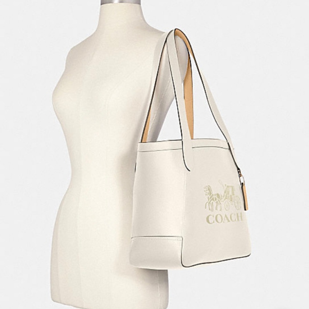 COACH Tote With Horse And Carriage Gold Chalk Vanilla Cream - Picture 3 of 8